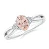 Angara Solitaire Oval Morganite Split Shank Ring With Trio Diamonds In White Gold/peach