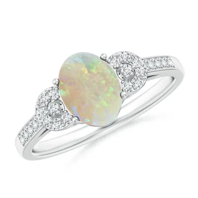 Angara Solitaire Oval Opal Cathedral Ring With Diamond Accents In Metallic