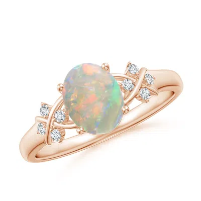 Angara Solitaire Oval Opal Criss Cross Ring With Diamonds In Gold