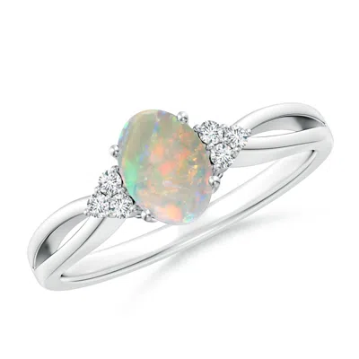 Angara Solitaire Oval Opal Split Shank Ring With Trio Diamonds In Metallic