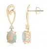 Angara Solitaire Oval Opal Swirl Drop Earrings With Diamond In Yellow Gold/milky With High Play Of Colour