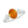 Angara Solitaire Oval Orange Sapphire Criss Cross Ring With Diamonds In White Gold/deep Orange