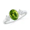 Angara Solitaire Oval Peridot Criss Cross Ring With Diamonds In White Gold/green