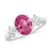 Angara Solitaire Oval Pink Sapphire Criss Cross Ring With Diamonds In White Gold/rich Pink