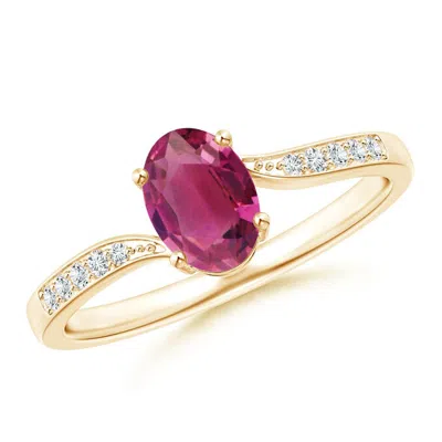 Angara Solitaire Oval Pink Tourmaline Bypass Ring With Pave Diamonds In Gold