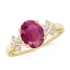 Angara Solitaire Oval Pink Tourmaline Criss Cross Ring With Diamonds In Yellow Gold/rich Pink