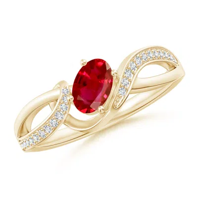 Angara Solitaire Oval Ruby Twisted Ribbon Engagement Ring With Pave Diamond Accents In Gold