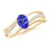 Angara Solitaire Oval Tanzanite Bypass Ring With Diamond Accents In Yellow Gold/rich Violet Blue