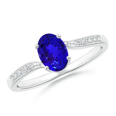 Angara Solitaire Oval Tanzanite Bypass Ring With Pave Diamonds