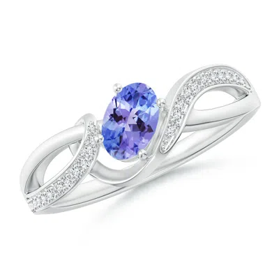 Angara Solitaire Oval Tanzanite Twisted Ribbon Ring With Pave Diamond Accents In Metallic
