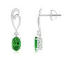 Angara Solitaire Oval Tsavorite Swirl Drop Earrings With Diamond In White Gold/bright Medium Green