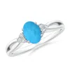 Angara Solitaire Oval Turquoise Split Shank Ring With Trio Diamonds In White Gold/sky Blue