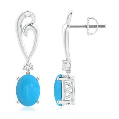 Angara Solitaire Oval Turquoise Swirl Drop Earrings With Diamond In Metallic