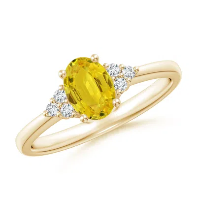 Angara Solitaire Oval Yellow Sapphire Ring With Trio Diamond Accents In Gold