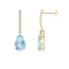 Angara Solitaire Pear Aquamarine Drop Earrings With Diamonds In Yellow Gold/light Swiss Blue