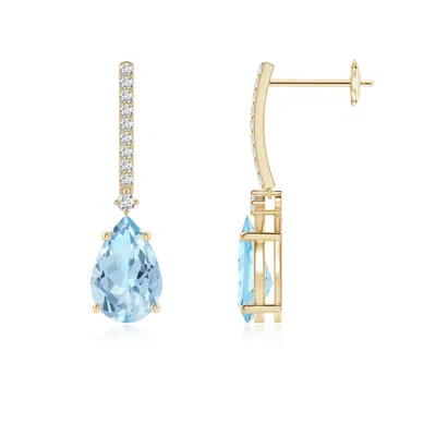 Angara Solitaire Pear Aquamarine Drop Earrings With Diamonds In Gold