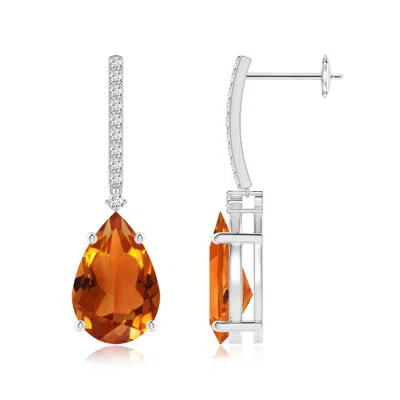 Angara Solitaire Pear Citrine Drop Earrings With Diamonds In Orange