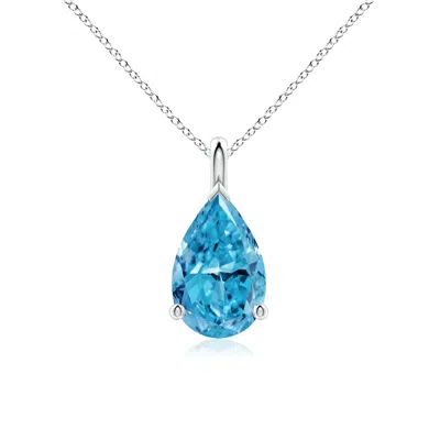 Angara Solitaire Pear Fancy Intense Blue Diamond Classic Pendant