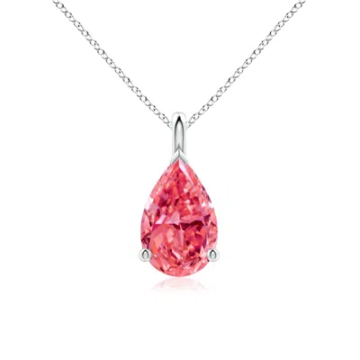 Angara Solitaire Pear Fancy Intense Pink Diamond Classic Pendant
