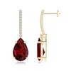 Angara Solitaire Pear Garnet Drop Earrings With Diamonds In Yellow Gold/rich Red