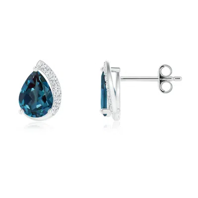Angara Solitaire Pear Lab-grown Alexandrite Swirl Stud Earrings With Diamond Accents In Metallic