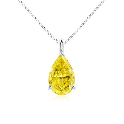 Angara Solitaire Pear Lab-grown Fancy Intense Yellow Diamond Classic Pendant