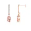 Angara Solitaire Pear Morganite Drop Earrings With Diamonds In Rose Gold/peachy Pink