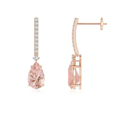 Angara Solitaire Pear Morganite Drop Earrings With Diamonds In Pink