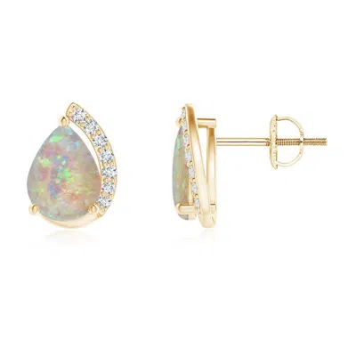 Angara Solitaire Pear Opal Swirl Stud Earrings With Diamond Accents In Gold