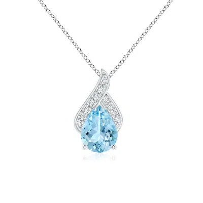 Angara Solitaire Pear-shaped Aquamarine Flame Pendant In Blue