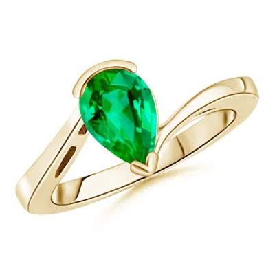 Angara Solitaire Pear-shaped Emerald Bypass Engagement Ring In Gold