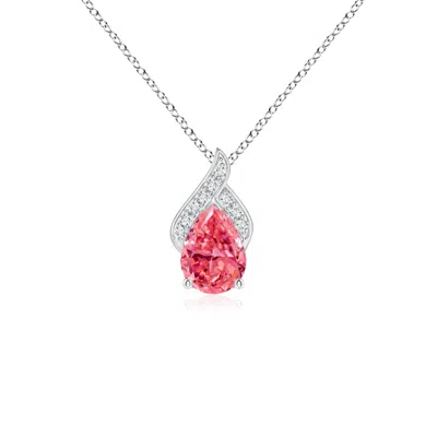 Angara Solitaire Pear-shaped Fancy Intense Pink Diamond Flame Pendant In Red
