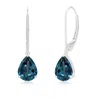 Angara Solitaire Pear-shaped Lab-grown Alexandrite Leverback Earrings In White Gold/bluish Green Changing To Brownish Or Pinkish Purple