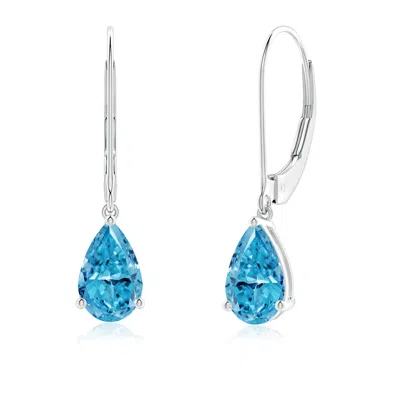 Angara Solitaire Pear-shaped Lab-grown Fancy Intense Blue Diamond Leverback Earrings In Metallic