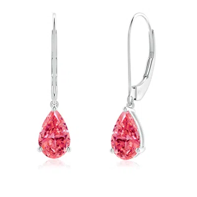 Angara Solitaire Pear-shaped Lab-grown Fancy Intense Pink Diamond Leverback Earrings In Metallic