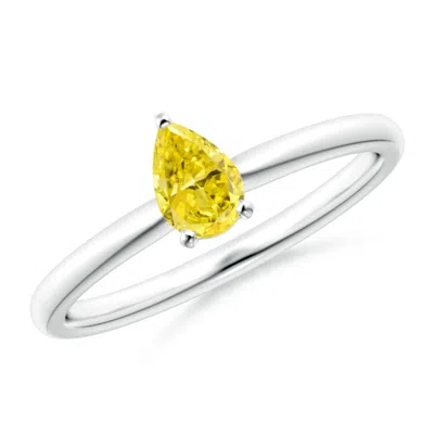 Angara Solitaire Pear-shaped Lab-grown Fancy Intense Yellow Diamond Engagement Ring In Metallic