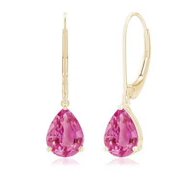 Angara Solitaire Pear-shaped Pink Sapphire Leverback Earrings In Gold