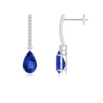 Angara Solitaire Pear Tanzanite Drop Earrings With Diamonds In Blue