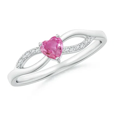 Angara Solitaire Pink Sapphire Heart Promise Ring With Diamond Accents