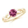 Angara Solitaire Pink Tourmaline Infinity Shank Ring In Yellow Gold/rich Pink