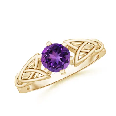 Angara Solitaire Round Amethyst Celtic Knot Ring In Gold