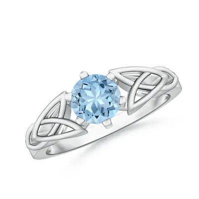 Angara Solitaire Round Aquamarine Celtic Knot Engagement Ring In Metallic