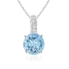 Angara Solitaire Round Aquamarine Pendant With Diamond Bale In White Gold/swiss Blue