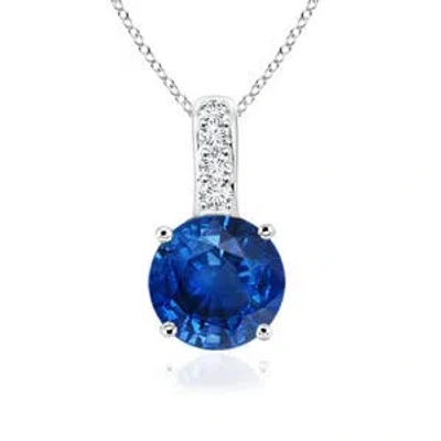 Angara Solitaire Round Blue Sapphire Pendant With Diamond Bale In Metallic