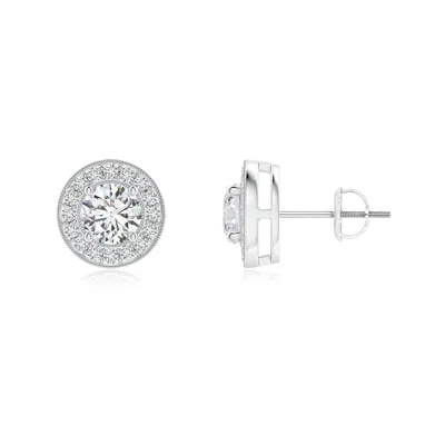 Angara Solitaire Round Diamond Halo Stud Earrings In White