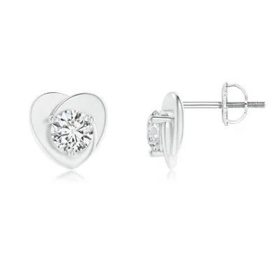 Angara Solitaire Round Diamond Heart Stud Earrings In Metallic