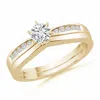 Angara Solitaire Round Diamond Wedding Ring Set With Plain Ring In Yellow Gold/h