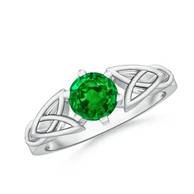 Angara Solitaire Round Emerald Celtic Knot Ring In Metallic