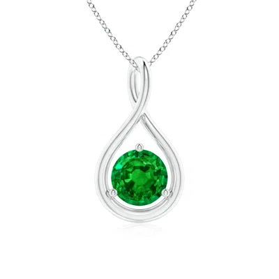 Angara Solitaire Round Emerald Infinity Twist Pendant In Metallic