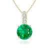 Angara Solitaire Round Emerald Pendant With Diamond Bale In Yellow Gold/rich Medium Green